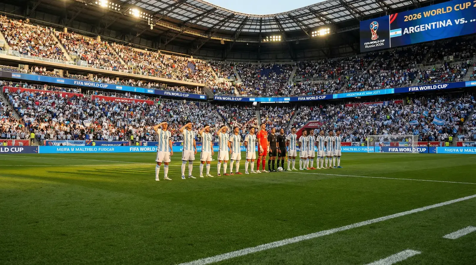 Lionel Messi og det argentinske landshold La Albiceleste på fodboldbanen