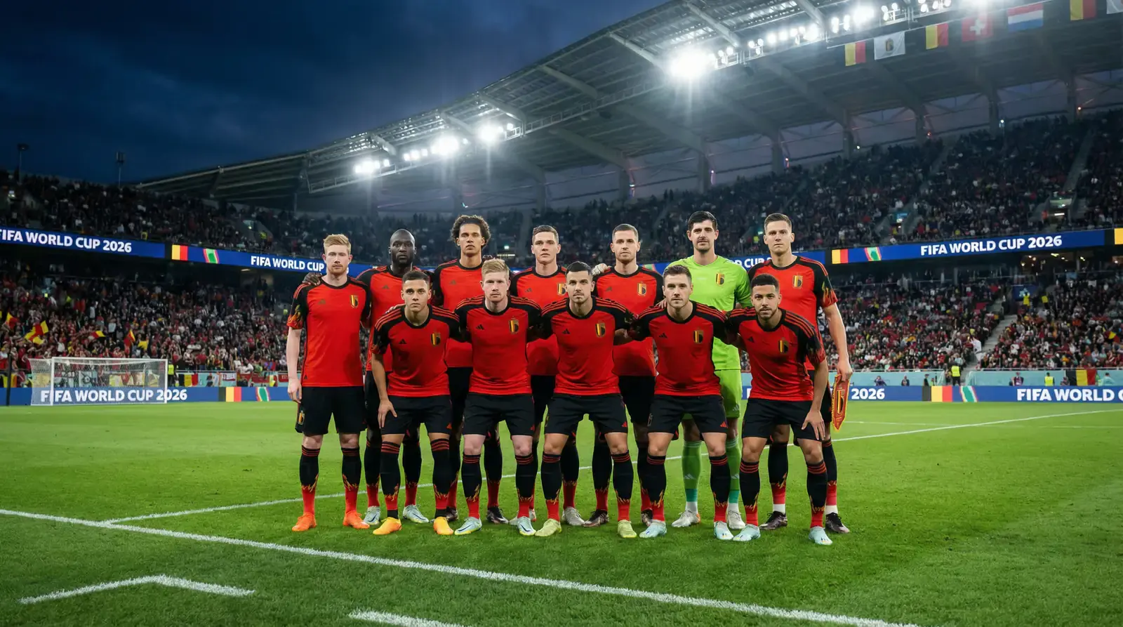 Kevin De Bruyne og det belgiske landshold De Røde Djævle på fodboldbanen