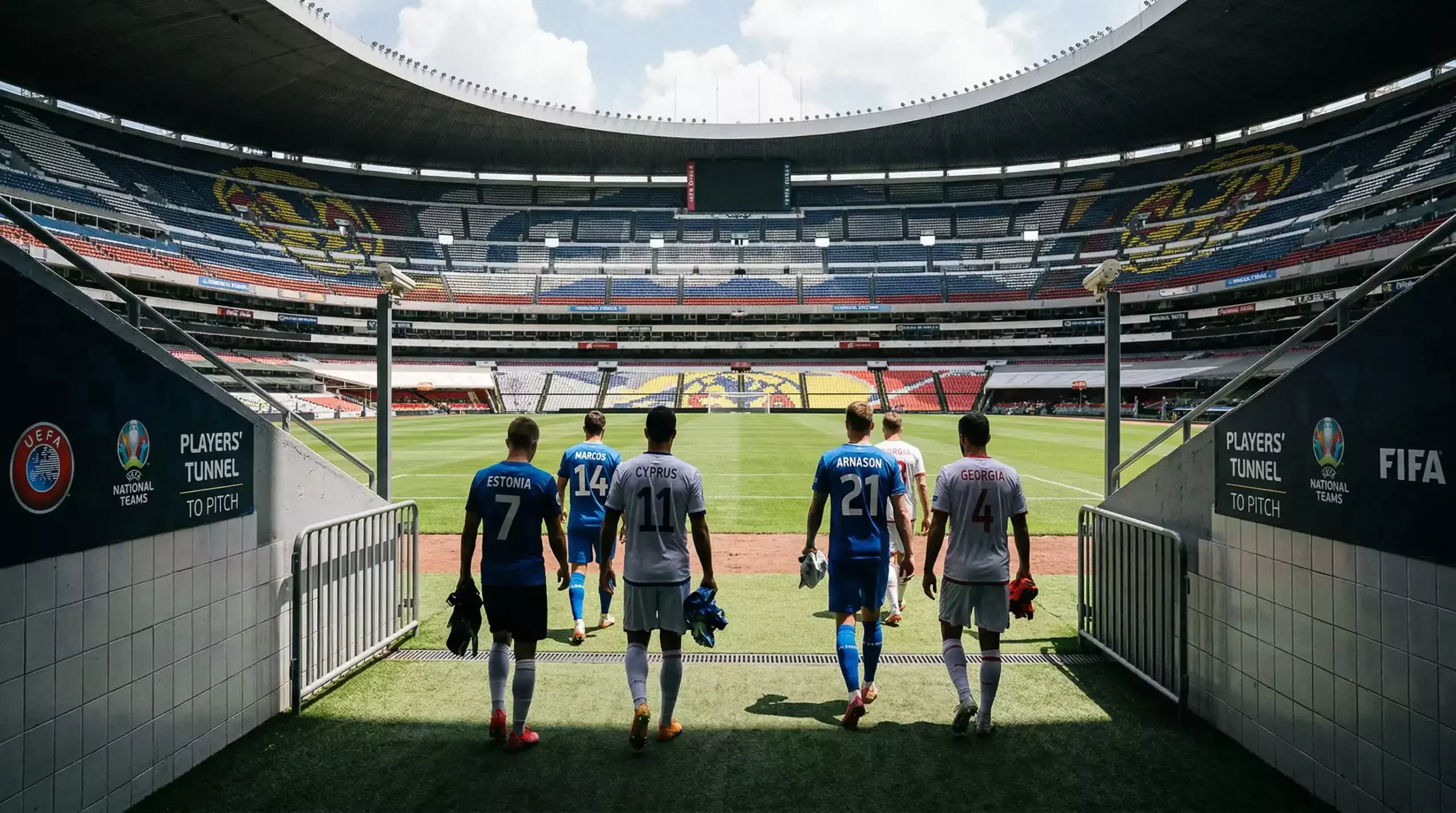 VM 2026 debutanter Cabo Verde, Curaçao, Jordan og Usbekistan flag på fodboldbane