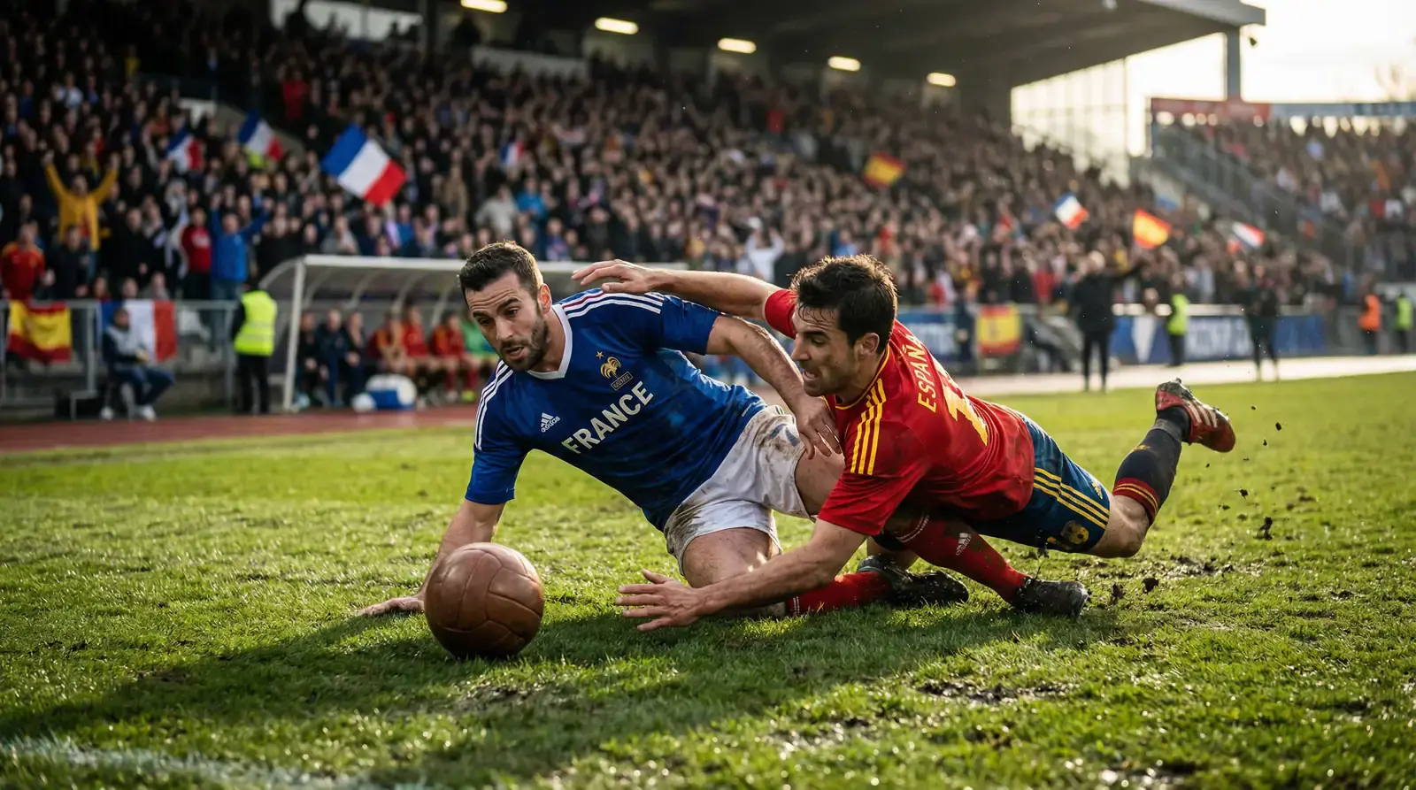 Intens fodboldkamp mellem europæiske landshold