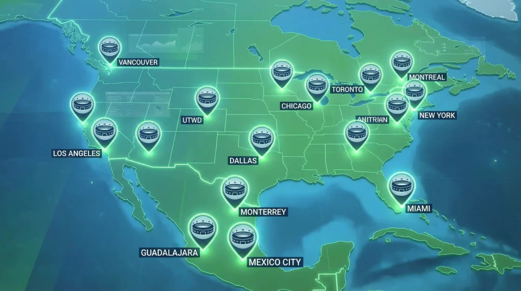 Kort over alle 16 VM 2026 stadioner i USA, Mexico og Canada med angivelse af kapacitet